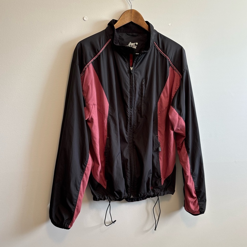 Asics Vintage Retro Sporty Colorblock Jacket Wind Breaker Coat Top Red Black